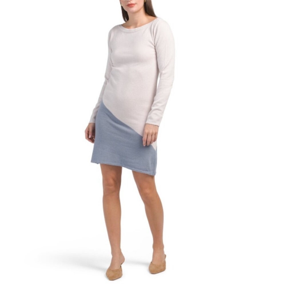 BIANCO E BLU Cashmere Merino Wool Color Block Long Sleeve Dress sz M